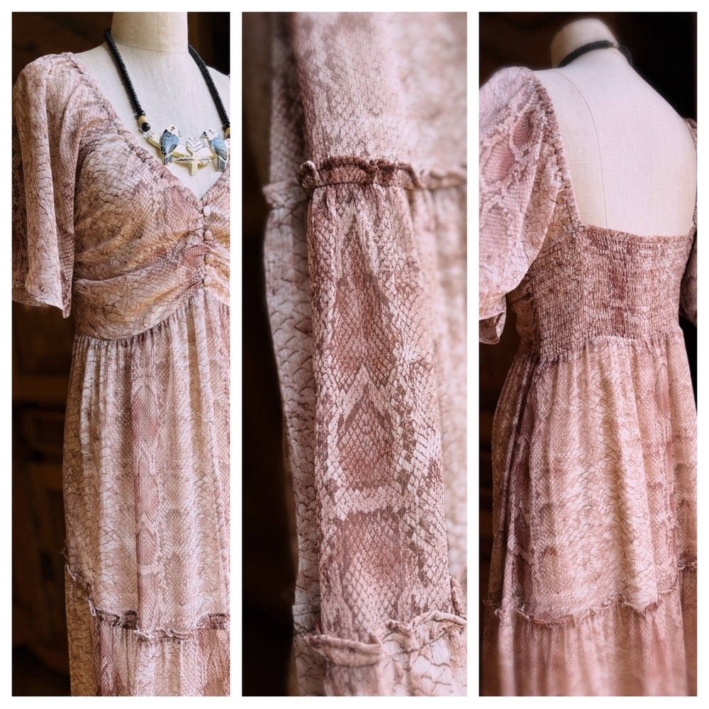 Anthropology Maeve Snake Print Tiered Midi Dress Boho NWT 178.00 Size M - Picture 6 of 10